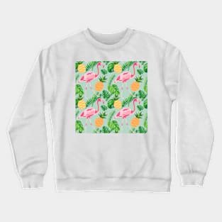 Tropical trendy seamless pattern with pink flamingos, pineapples and palm leaves Crewneck Sweatshirt